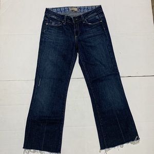 Paige Robertson Premium Thick Denim Dark Wash Jeans 35 inches long Raw Hem